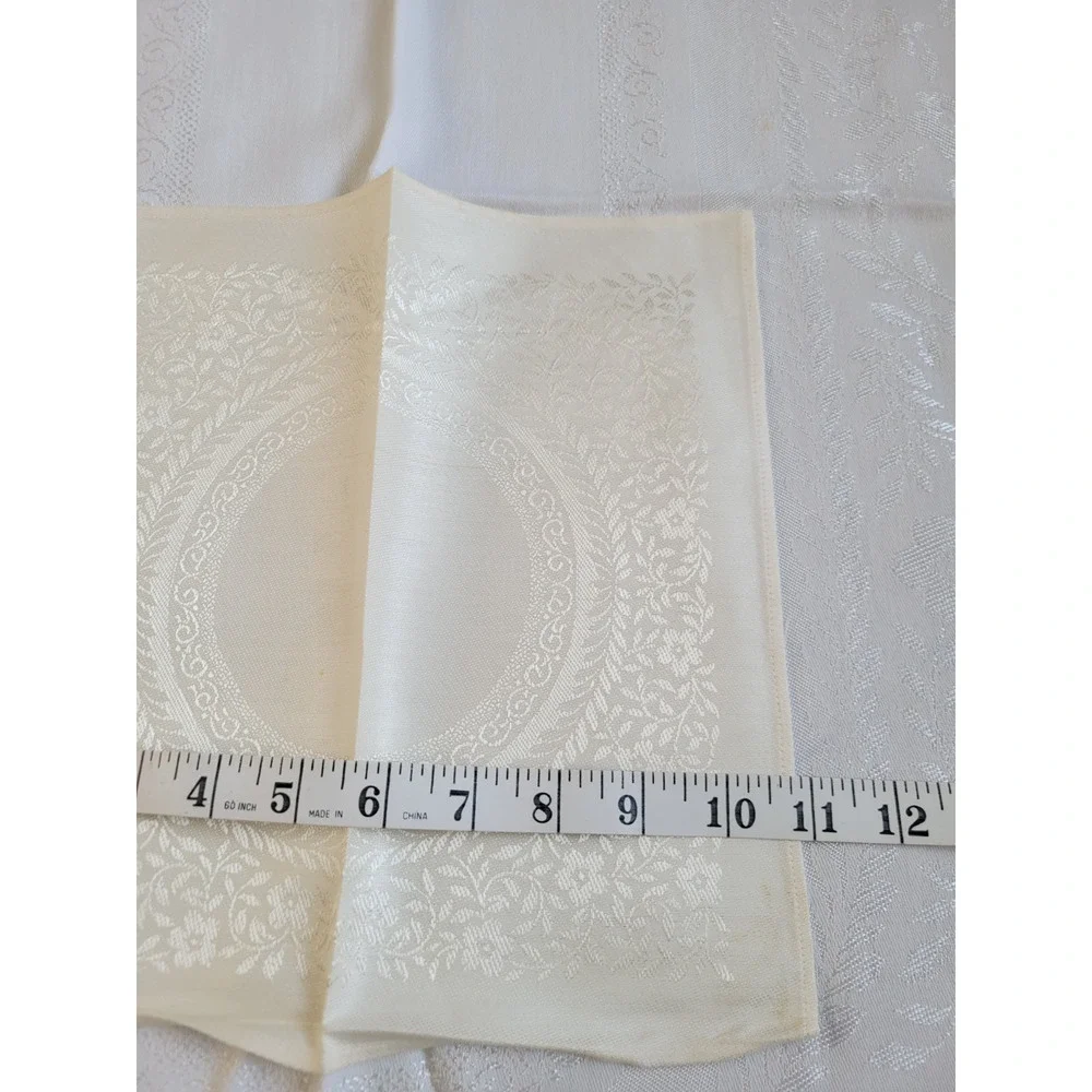 Vtg White‎ Floral Metallic Home Dining Tablecloth & Napkins 60